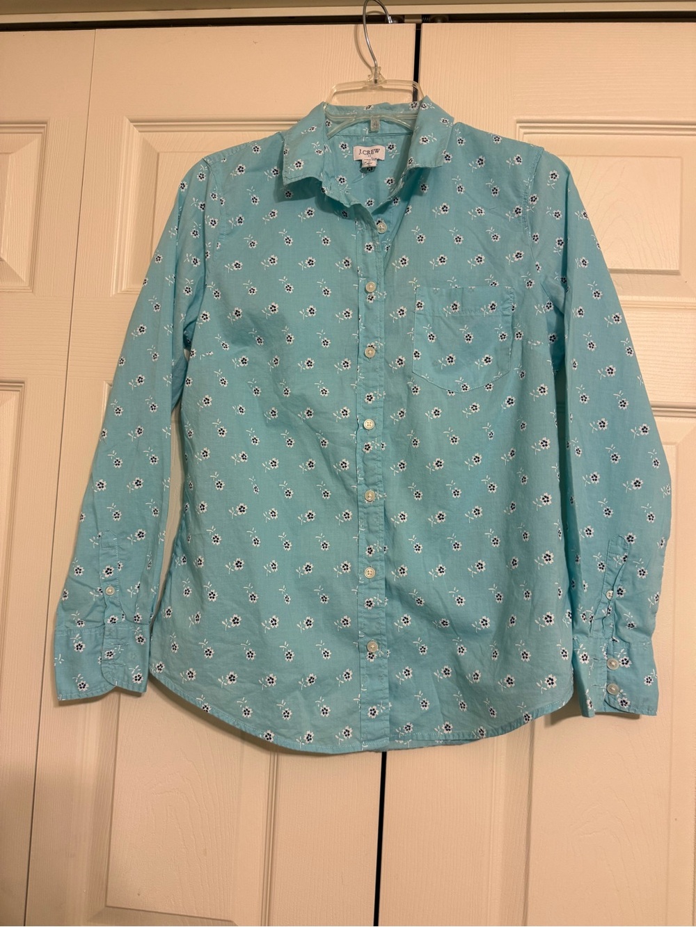 J. Crew Light Blue Floral Shirt with Navy Accents